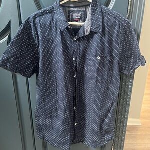 Navy Polka Dot Short-Sleeve Button-Down Shirt